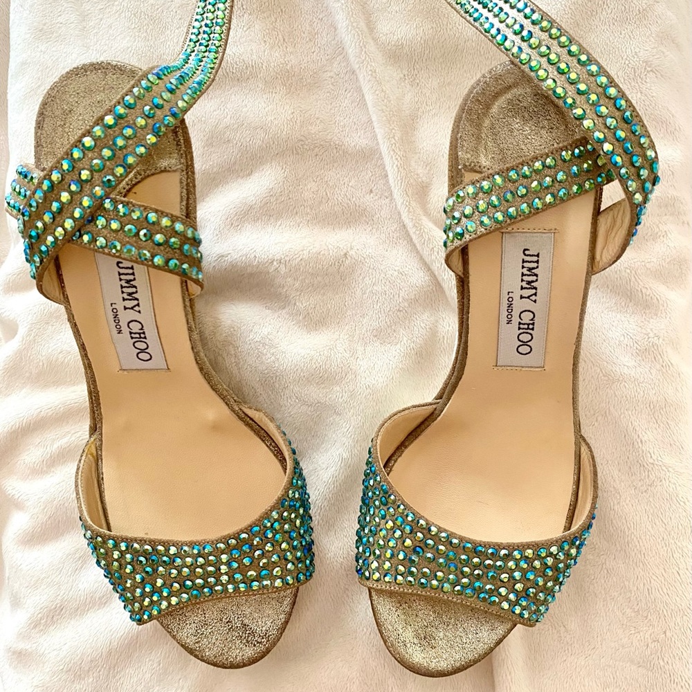 If Mermaids had feet: Jimmy Choo gold platform wedges with Swarovski crystals - Picture 9 of 12